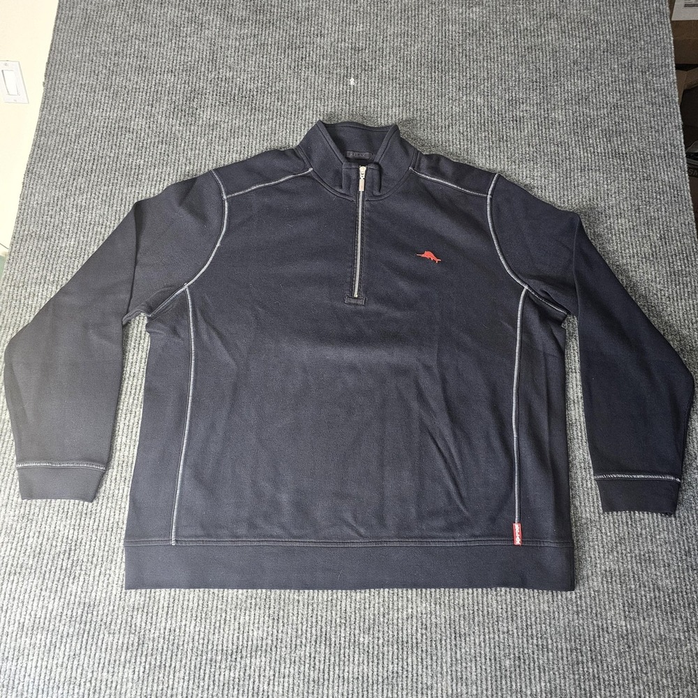 Tommy Bahama Pullover Sweatshirt Mens 2XL Blue Quarter Zip Mock Neck Relax Logo